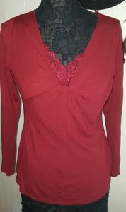 Tapemeasure Red Lace Insert Long Sleeve Blouse